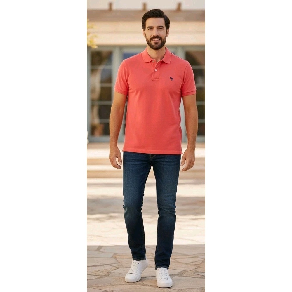 Abercrombie & Fitch Polo Shirt Mens ‎ Muscle Moose Logo Classic Red SZ M Preppy